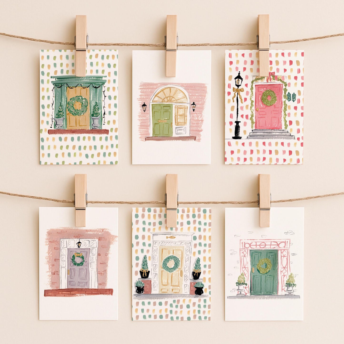 Beacon Hill Holiday Doors - Set of 8 Notecards | 4.25 x 5.5 Boston Christmas Notecards