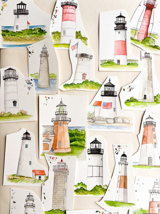 Nantucket Lighthouse Watercolor Art Print, Cape Cod Illustration