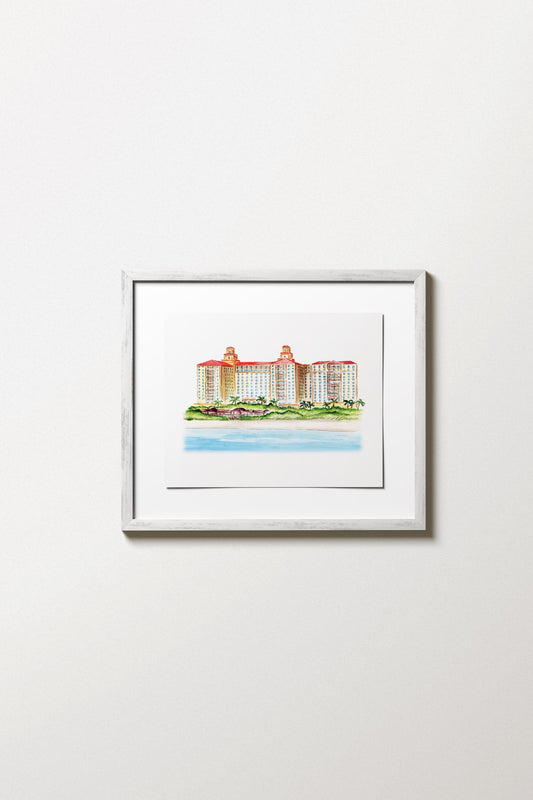 The Ritz-Carlton Naples, Watercolor Art Print, Florida Wedding Venue