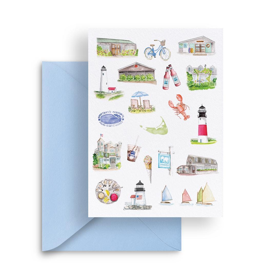 Nantucket Favorites A7 Notecard | blank notecards, Nantucket artwork, watercolor greeting cards