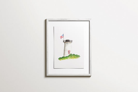 Stage Harbor Lighthouse, Cape Cod Watercolor Art Print
