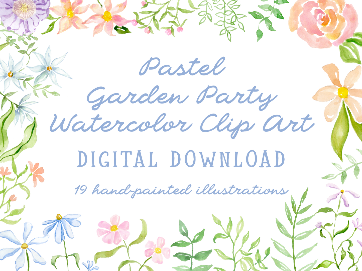 Garden Party Watercolor Clipart Pack – 19 Hand-Painted Floral PNGs | Instant Download