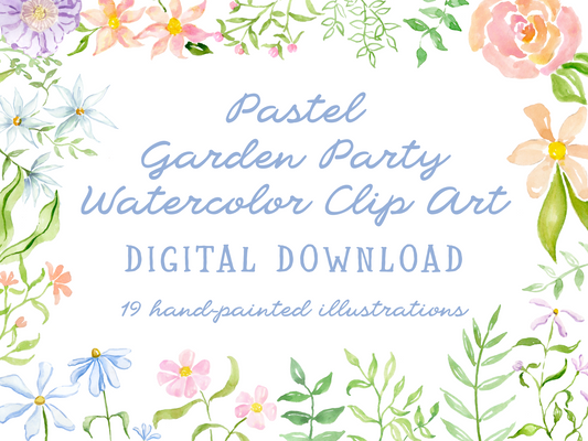 Garden Party Watercolor Clipart Pack – 19 Hand-Painted Floral PNGs | Instant Download