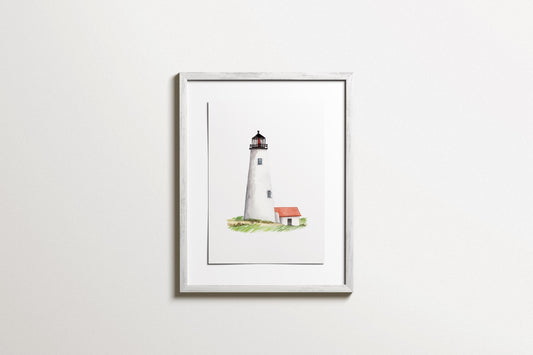 Nantucket Lighthouse Watercolor Art Print, Cape Cod Illustration