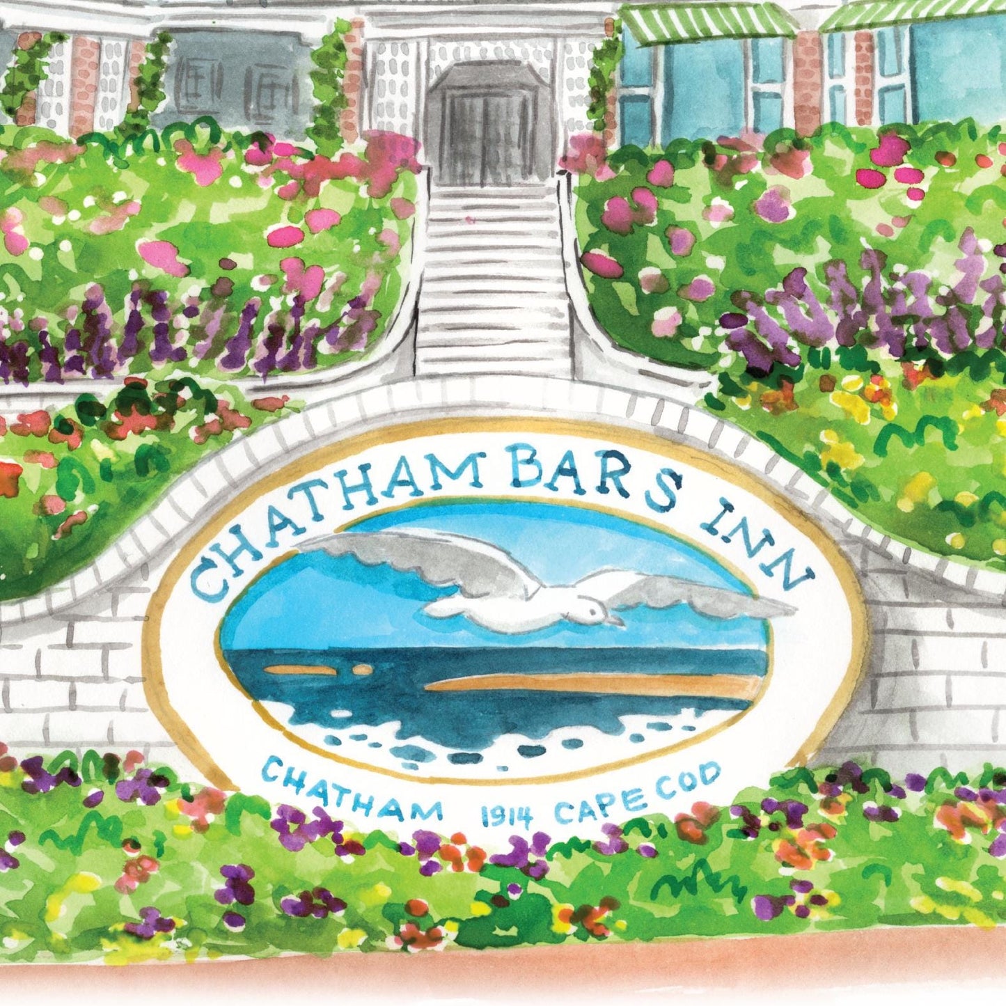 Chatham Bars Inn, Cape Cod Watercolor Art Print, Wedding Venue