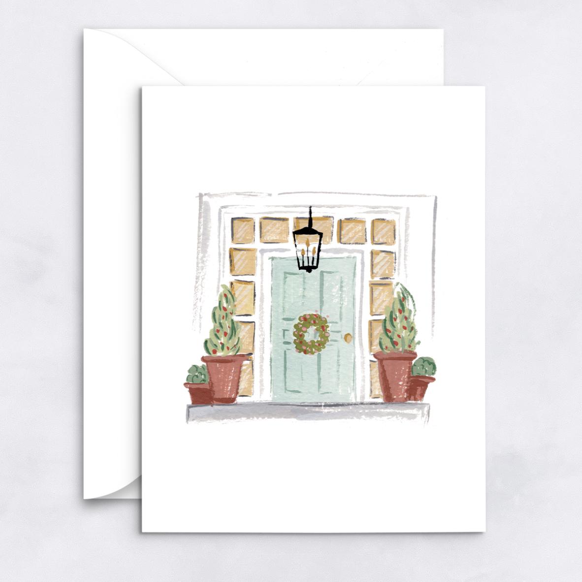 Beacon Hill Holiday Doors - Set of 8 Notecards | 4.25 x 5.5 Boston Christmas Notecards